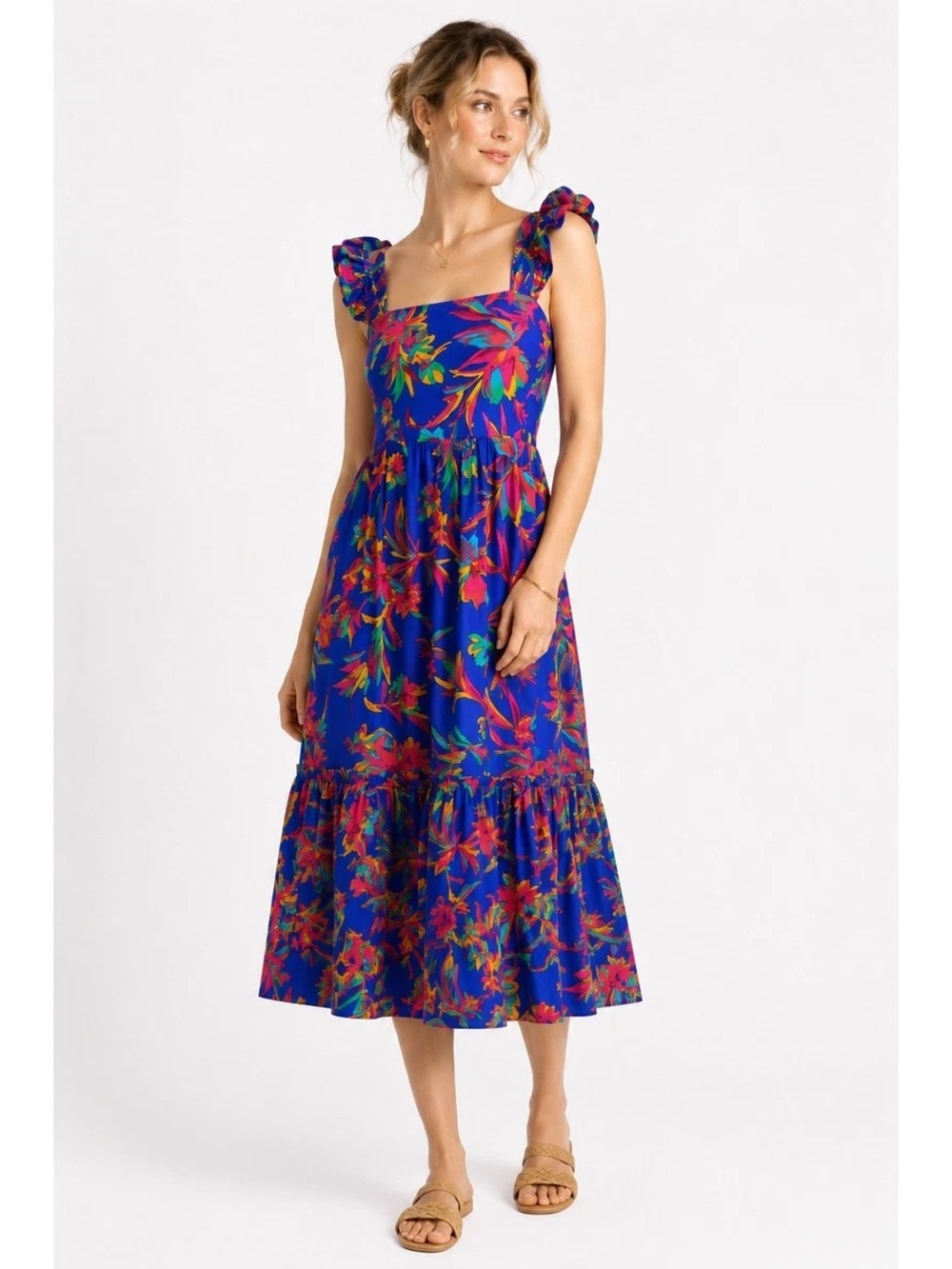 J Crew Women Dress Midi Blue
Floral Cotton Preppy Vacation Size 6